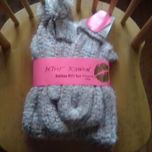 Betsey Johnson Gray Knit Scarf and Hat Set